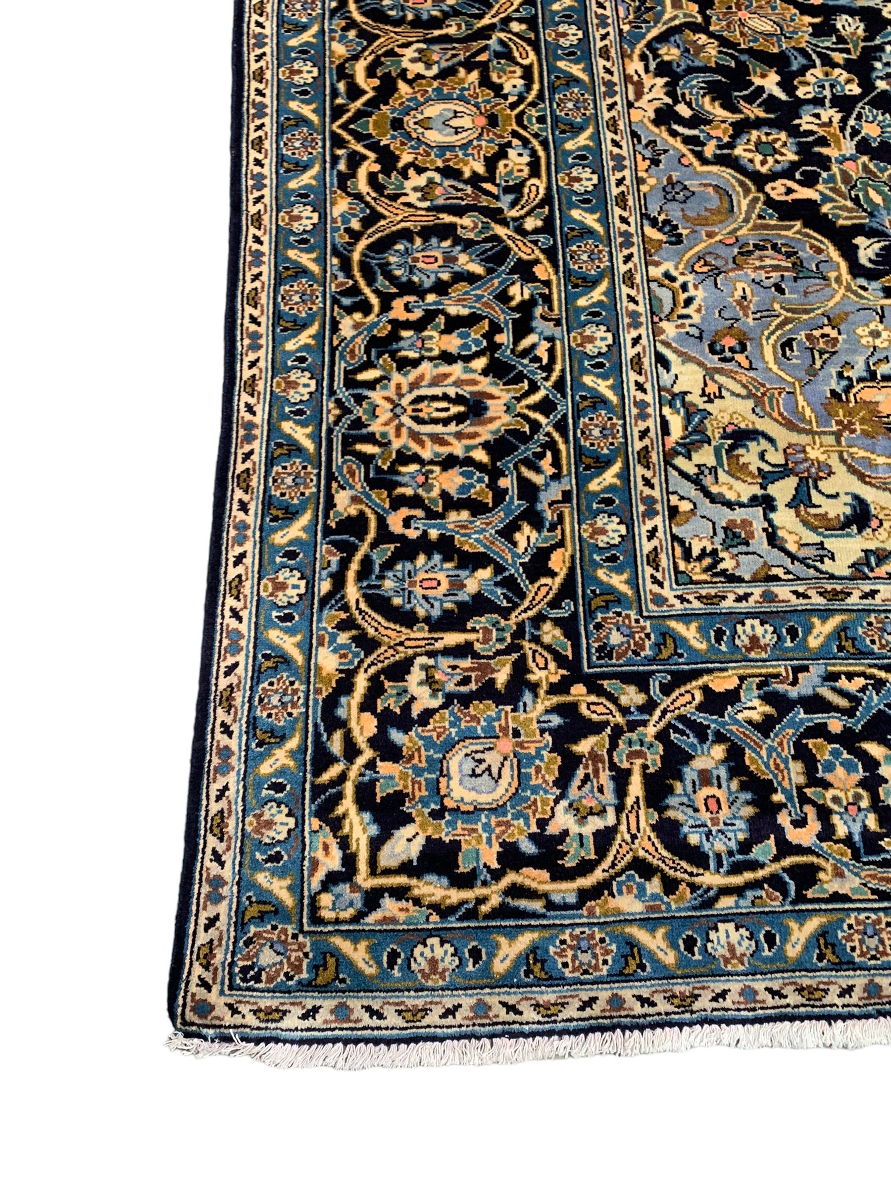 Persian Kashan indigo ground carpet - Image 2 of 10