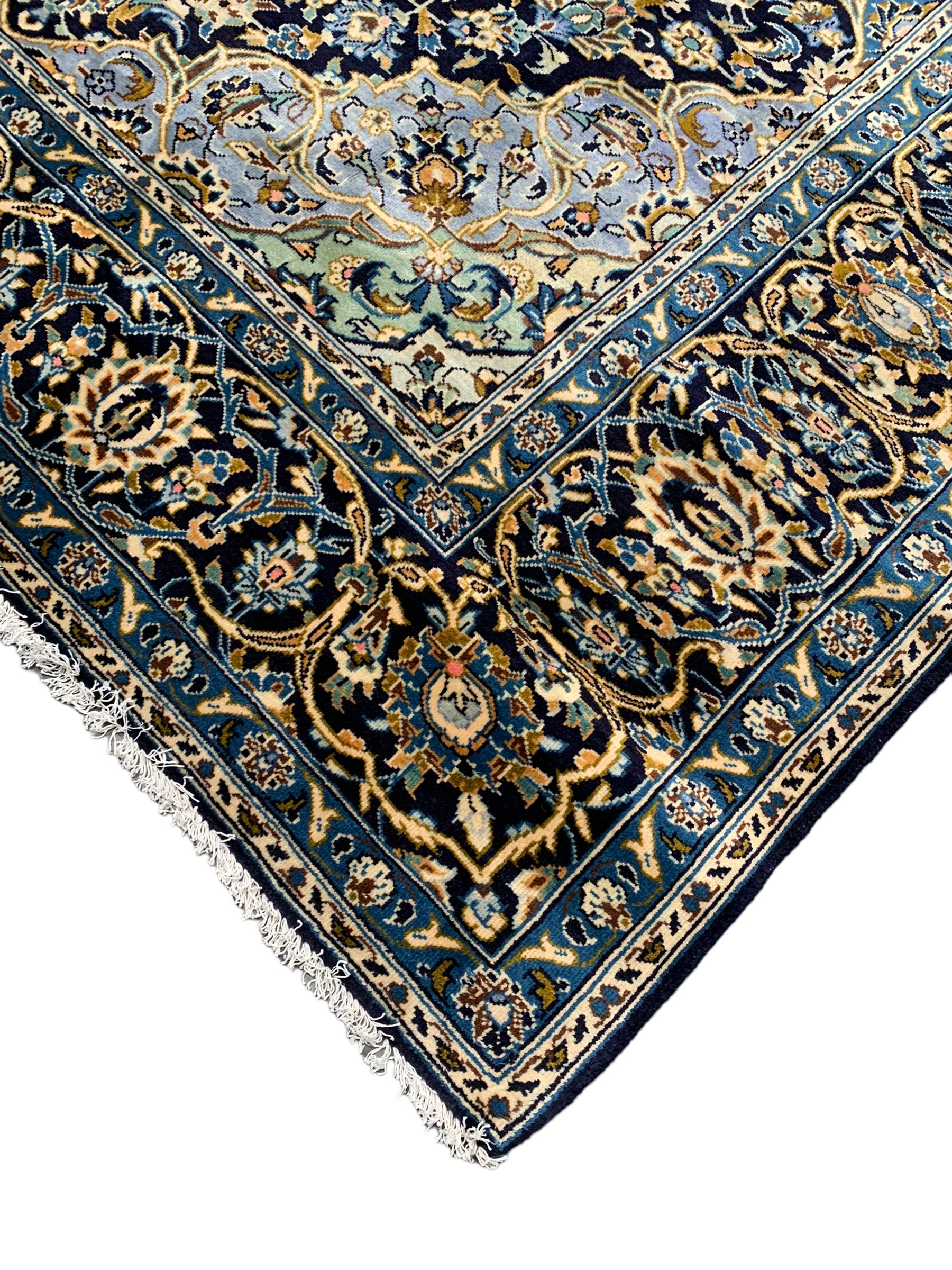 Persian Kashan indigo ground carpet - Image 3 of 10