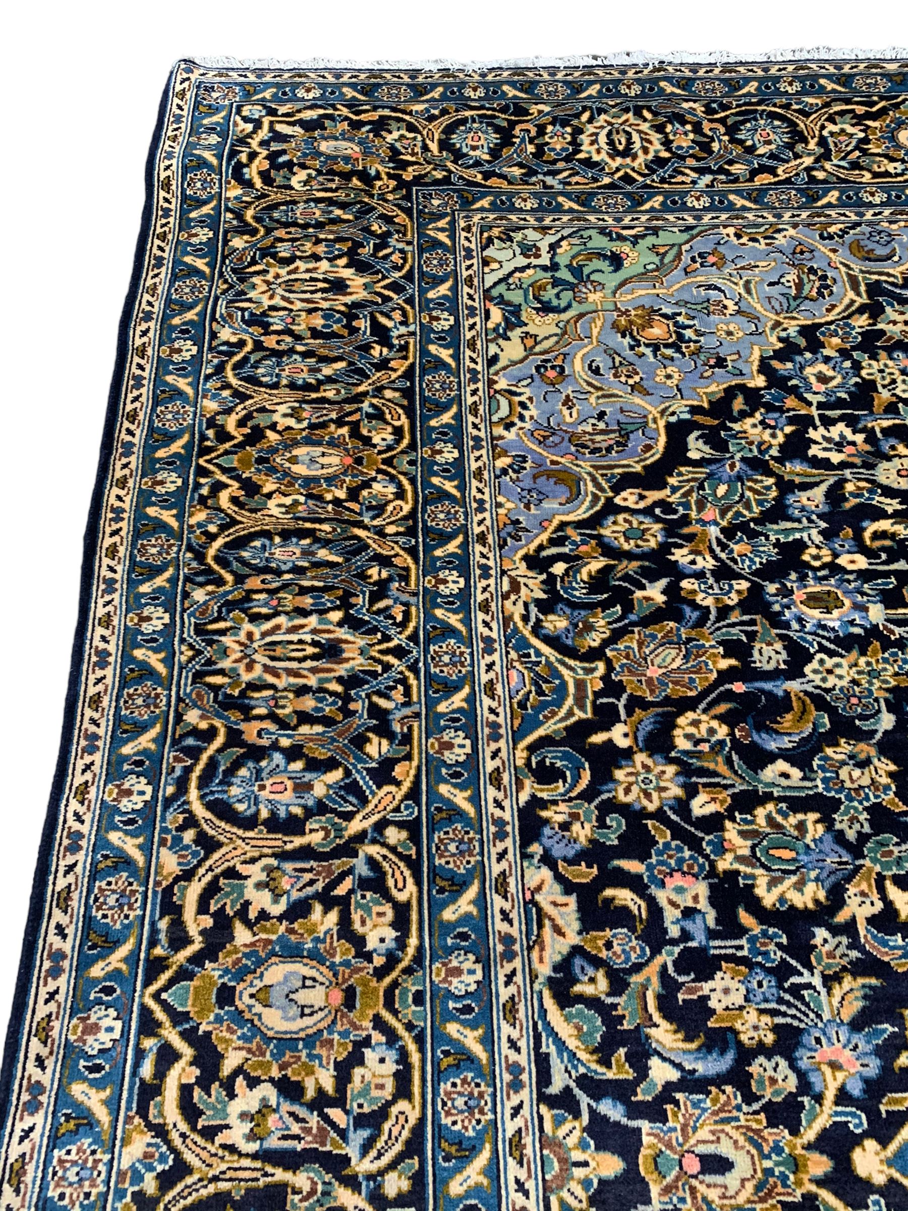 Persian Kashan indigo ground carpet - Image 6 of 10