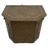 Large 19th century wooden and brass repousse coal box