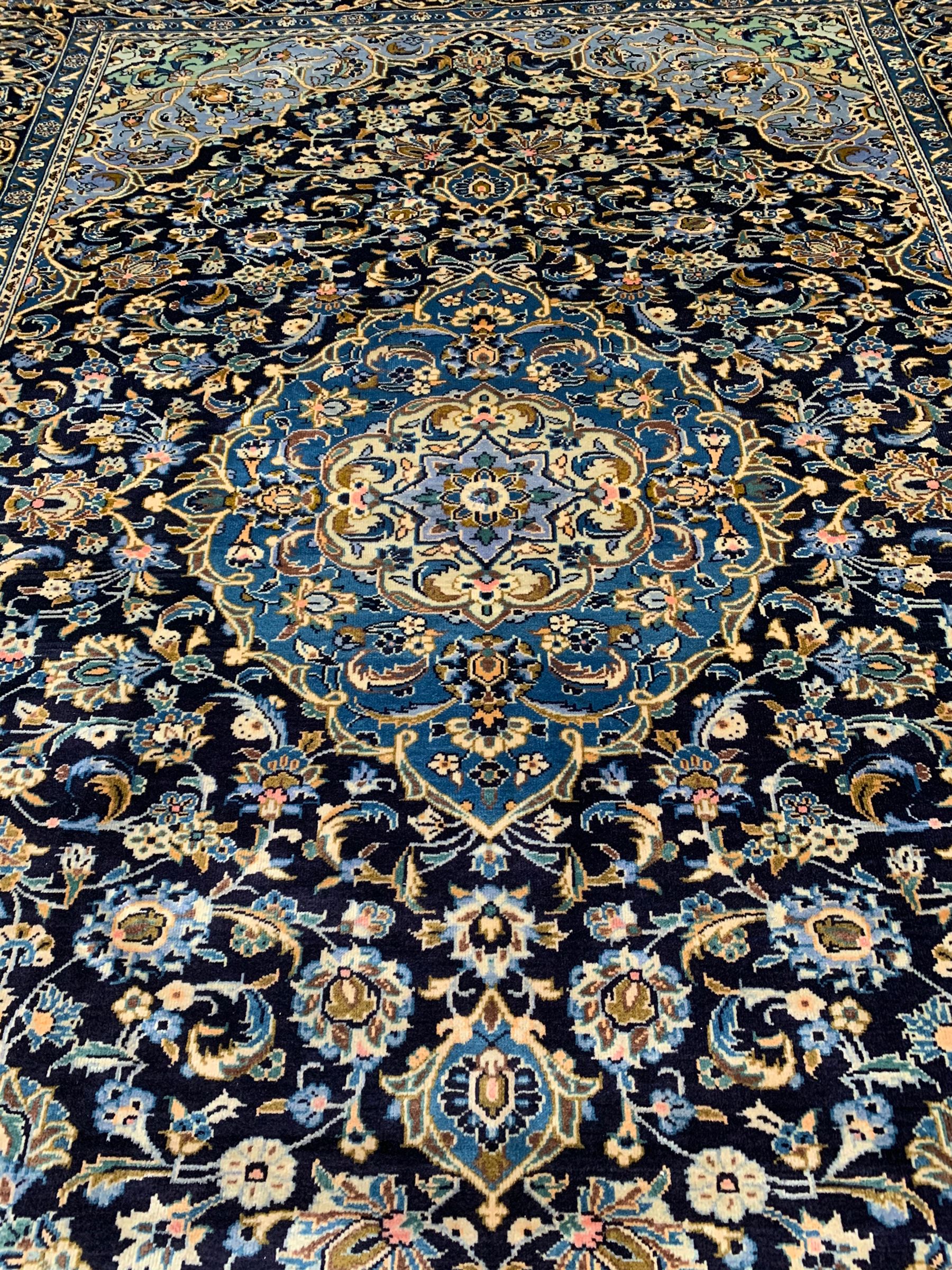 Persian Kashan indigo ground carpet - Image 5 of 10