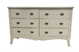 French design cream finish serpentine chest fitted with six long drawers