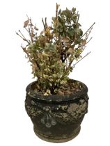 Circular cast stone garden planter