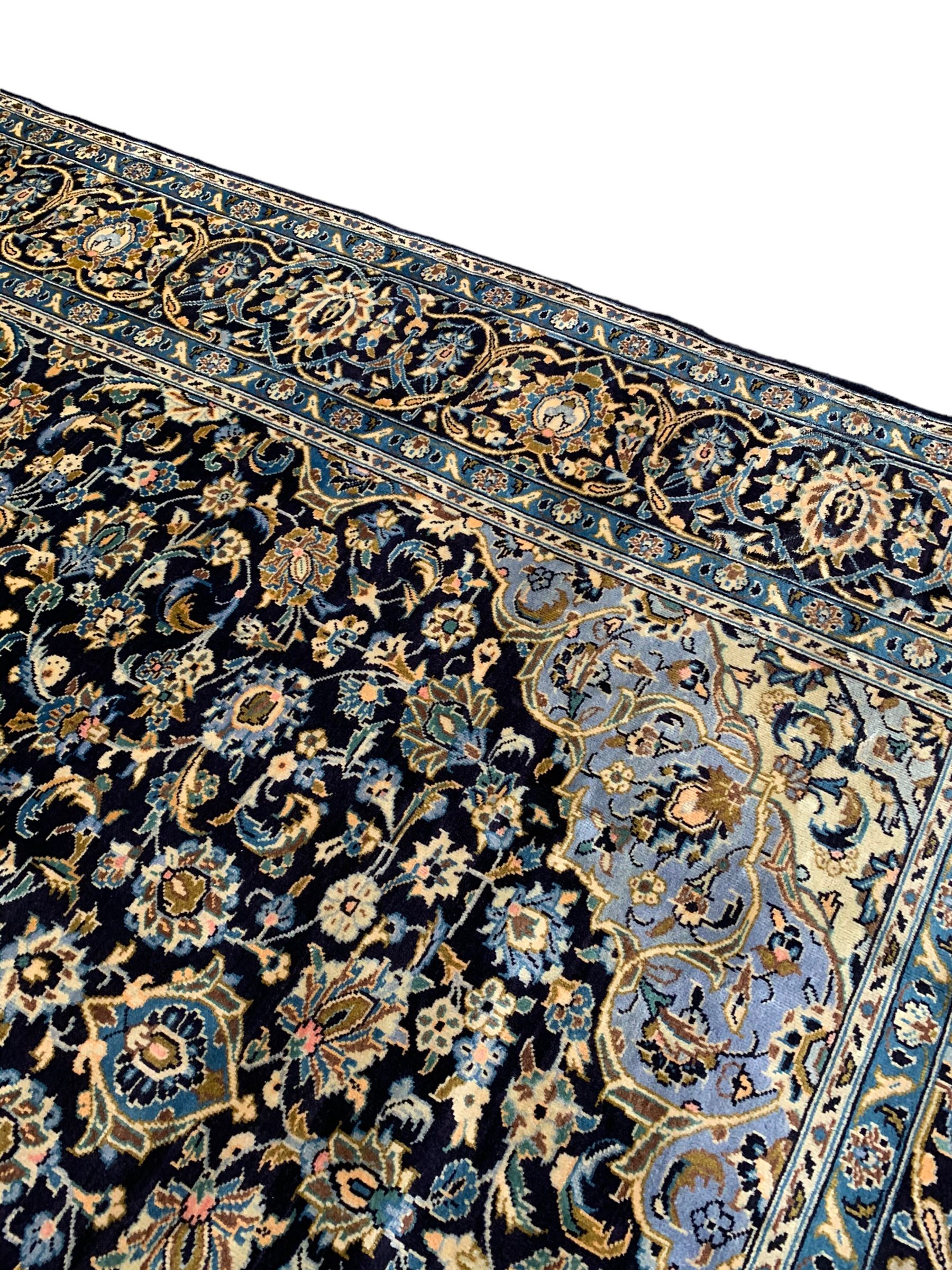 Persian Kashan indigo ground carpet - Image 7 of 10