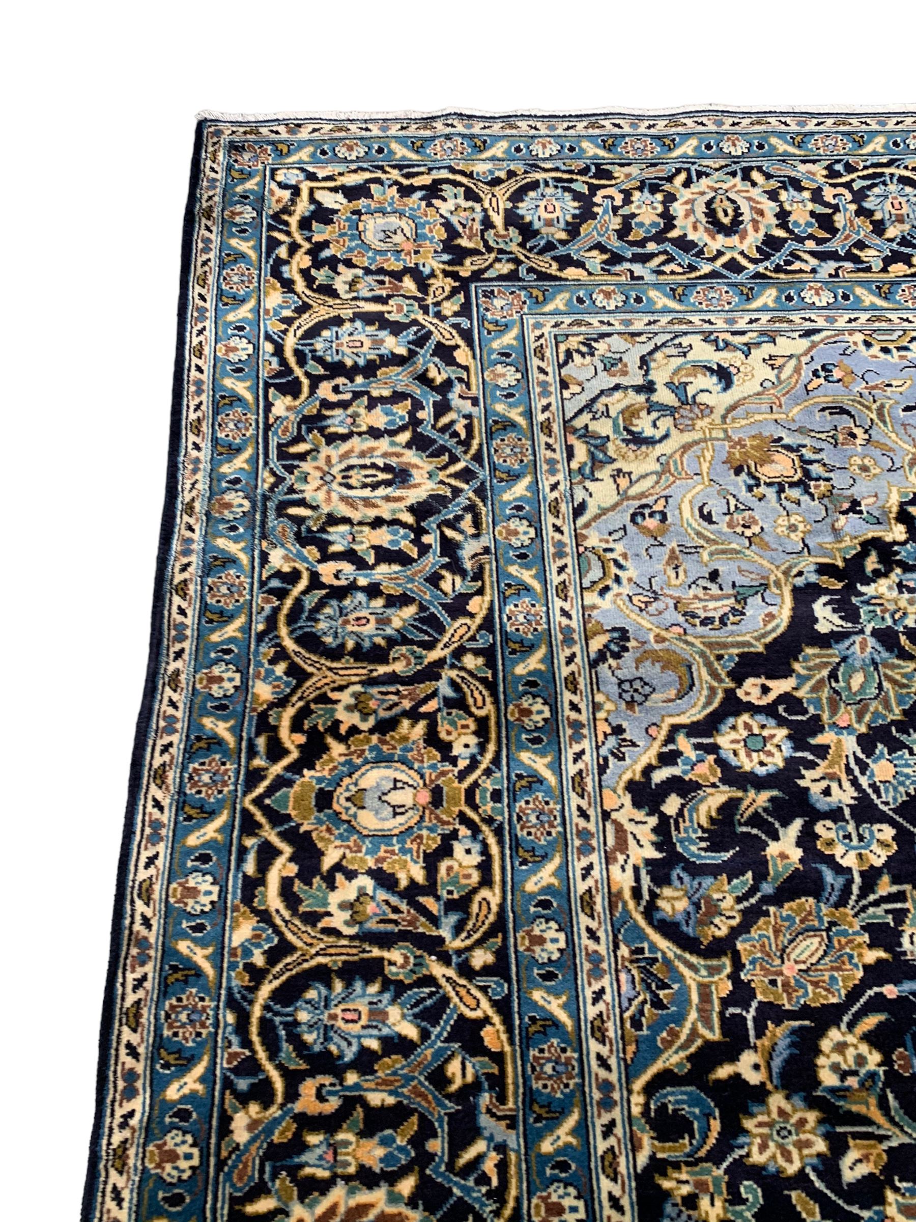 Persian Kashan indigo ground carpet - Image 4 of 10