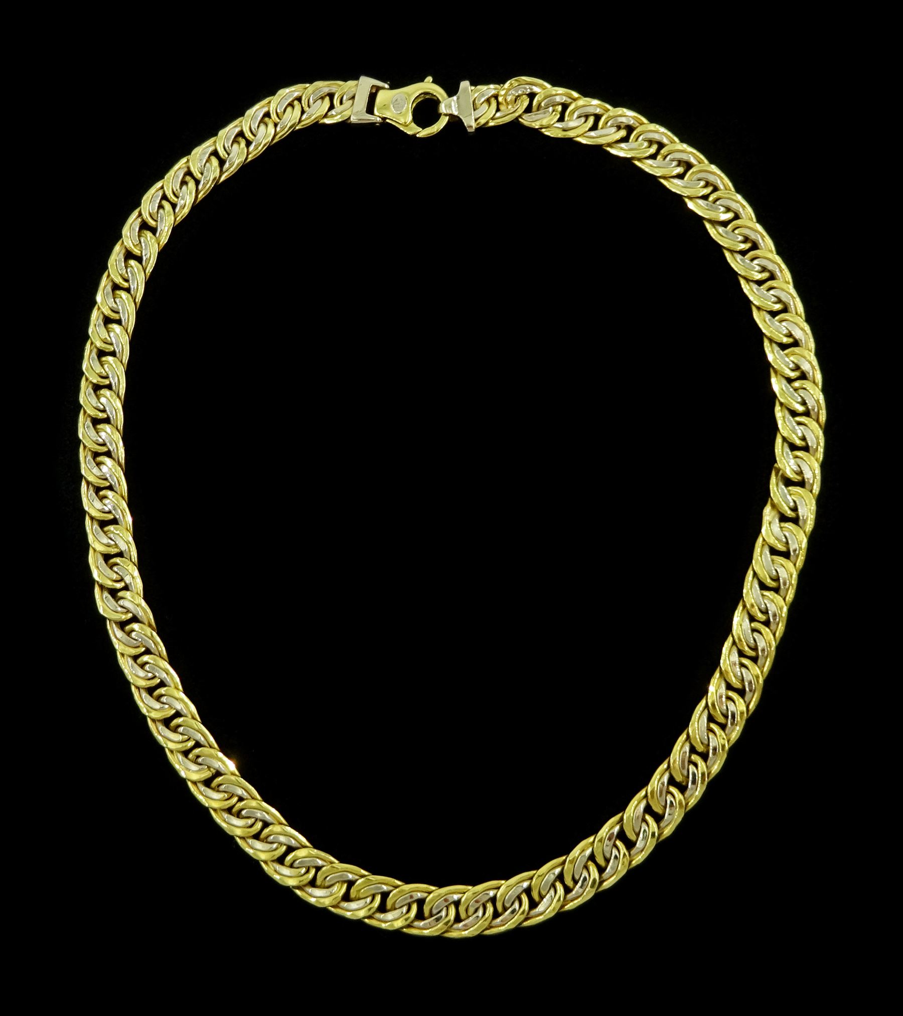 18ct yellow and white gold fancy flattened curb link necklace