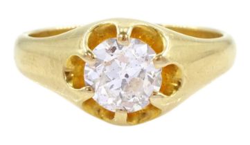 Gold single stone old cut diamond ring