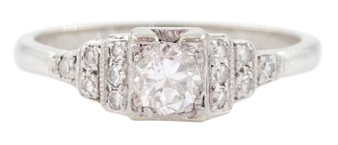 Art Deco white gold single stone diamond ring
