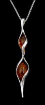Silver Baltic amber twist pendant necklace