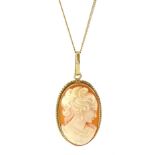 18ct gold shell cameo pendant necklace