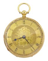 Victorian 18ct gold open face keyless lever pocket watch