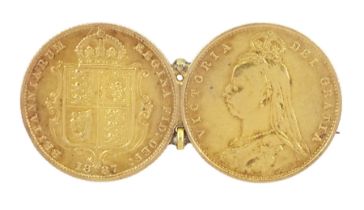 Two Queen Victoria 1887 shield back half sovereigns