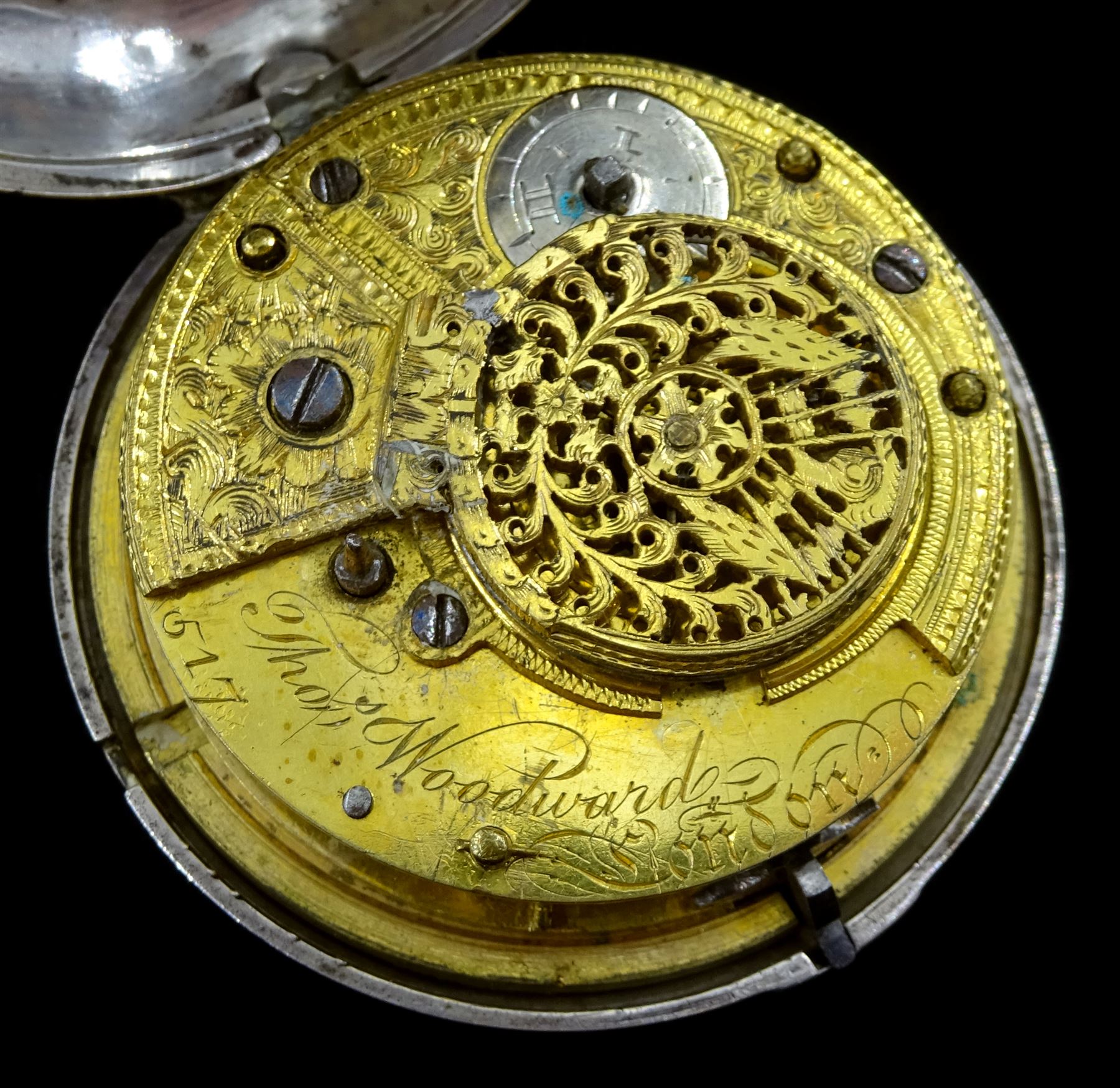 George III silver pair cased verge fusee pocket watch by Thomas Woodward - Image 4 of 5