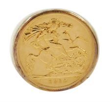 King George V 1912 half sovereign loose mounted in a 9ct gold ring