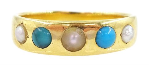 Early 20th century 18ct gold turquoise and split pearl ring