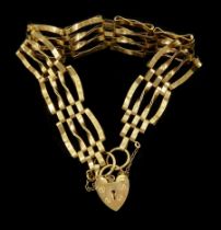 9ct gold gate link bracelet with heart locket clasp