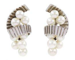 Pair of Mikimoto silver cultured pearl earrings