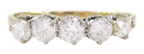 14ct gold five stone old cut and round brilliant cut diamond ring