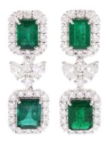 Pair of 18ct white gold octagonal cut emerald