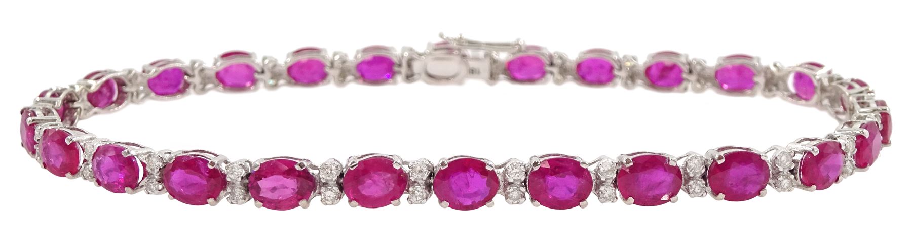 18ct white gold oval ruby and round brilliant cut diamond bracelet