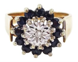 9ct gold sapphire and diamond cluster ring