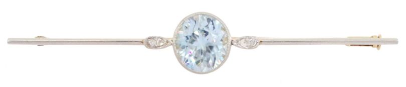 Early 20th century blue zircon and rose cut diamond bar brooch
