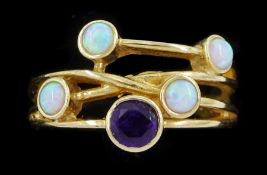 9ct gold opal and amethyst ring
