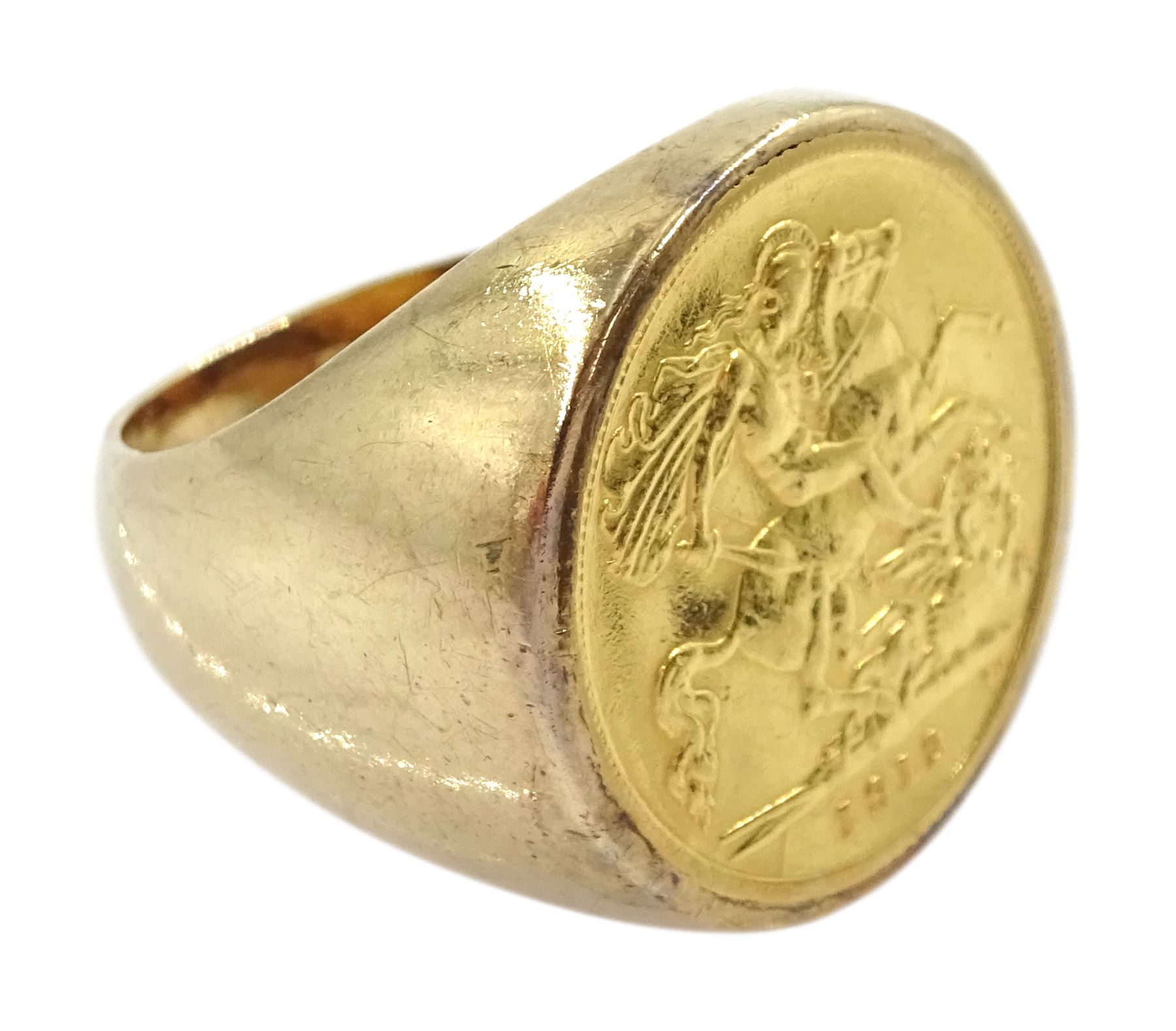 King George V 1912 half sovereign loose mounted in a 9ct gold ring - Image 3 of 4