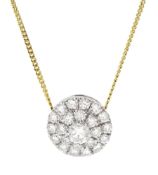 18ct white and yellow gold pave set round brilliant cut diamond circular pendant necklace