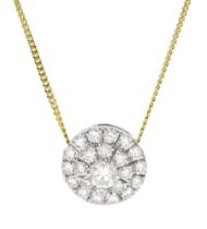 18ct white and yellow gold pave set round brilliant cut diamond circular pendant necklace