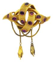 Victorian 15ct gold garnet knot brooch