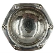 Hammered silver Arts and Crafts hexagonal dish decorated with raspberry prunts W8cm London 1913 Make