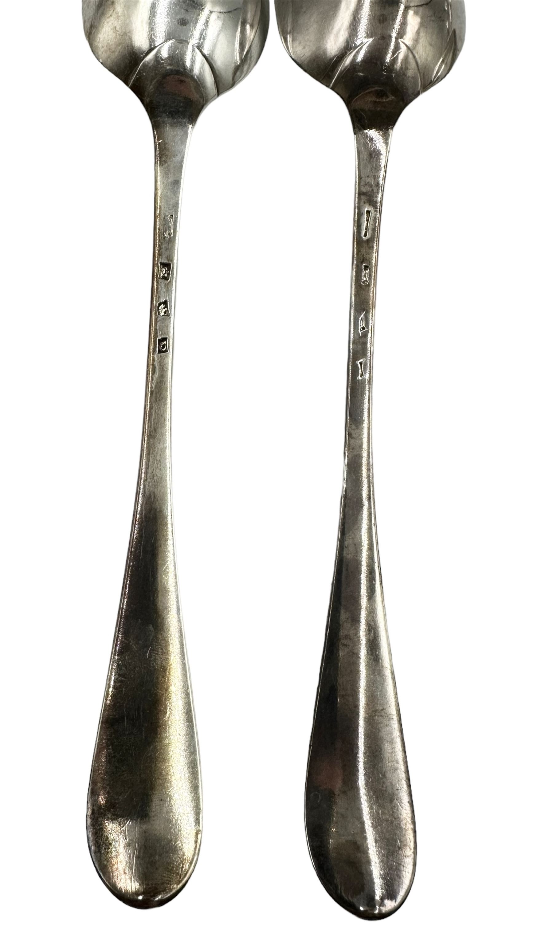 Set of twelve George III Celtic Point pattern silver table spoons engraved with a crescent shape cre - Image 4 of 4