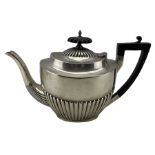 Edwardian silver oval teapot with half body reeded decoration
