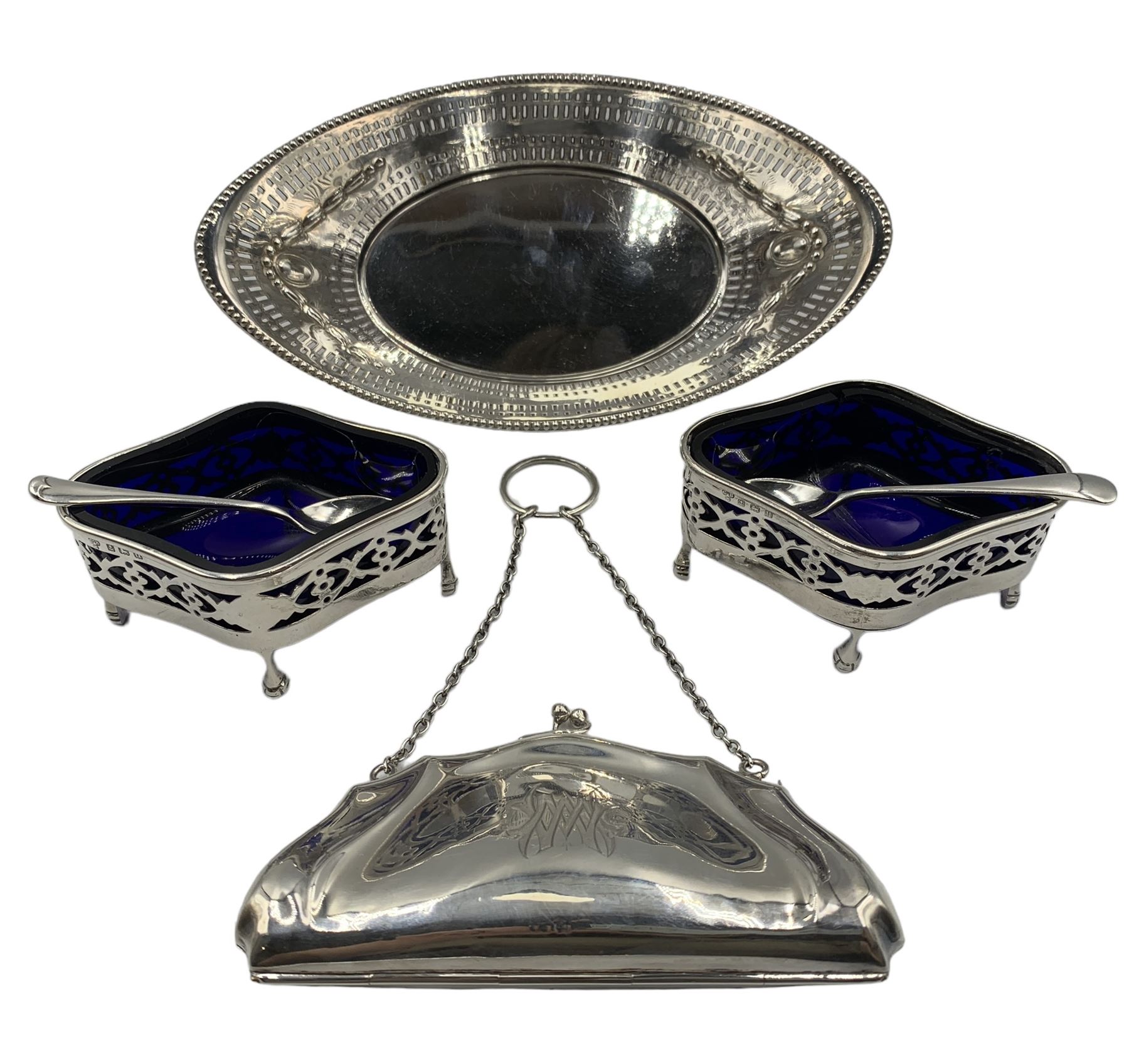 Pair of silver oval open salts with pierced sides - Image 2 of 8