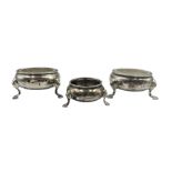 George II silver circular salt on triple shaped supports London 1740