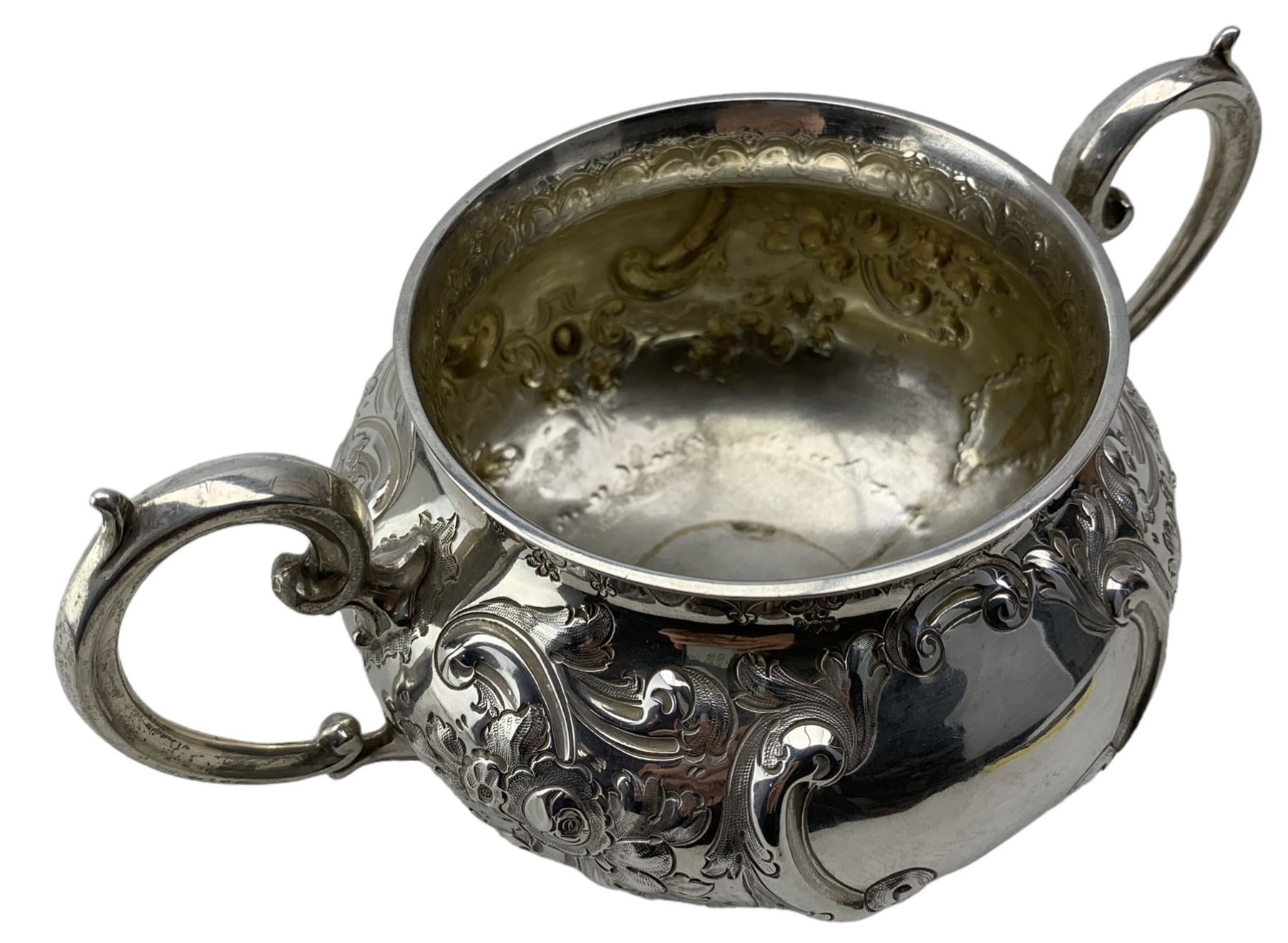 Victorian silver two handled sugar bowl with embossed decoration - Image 3 of 4