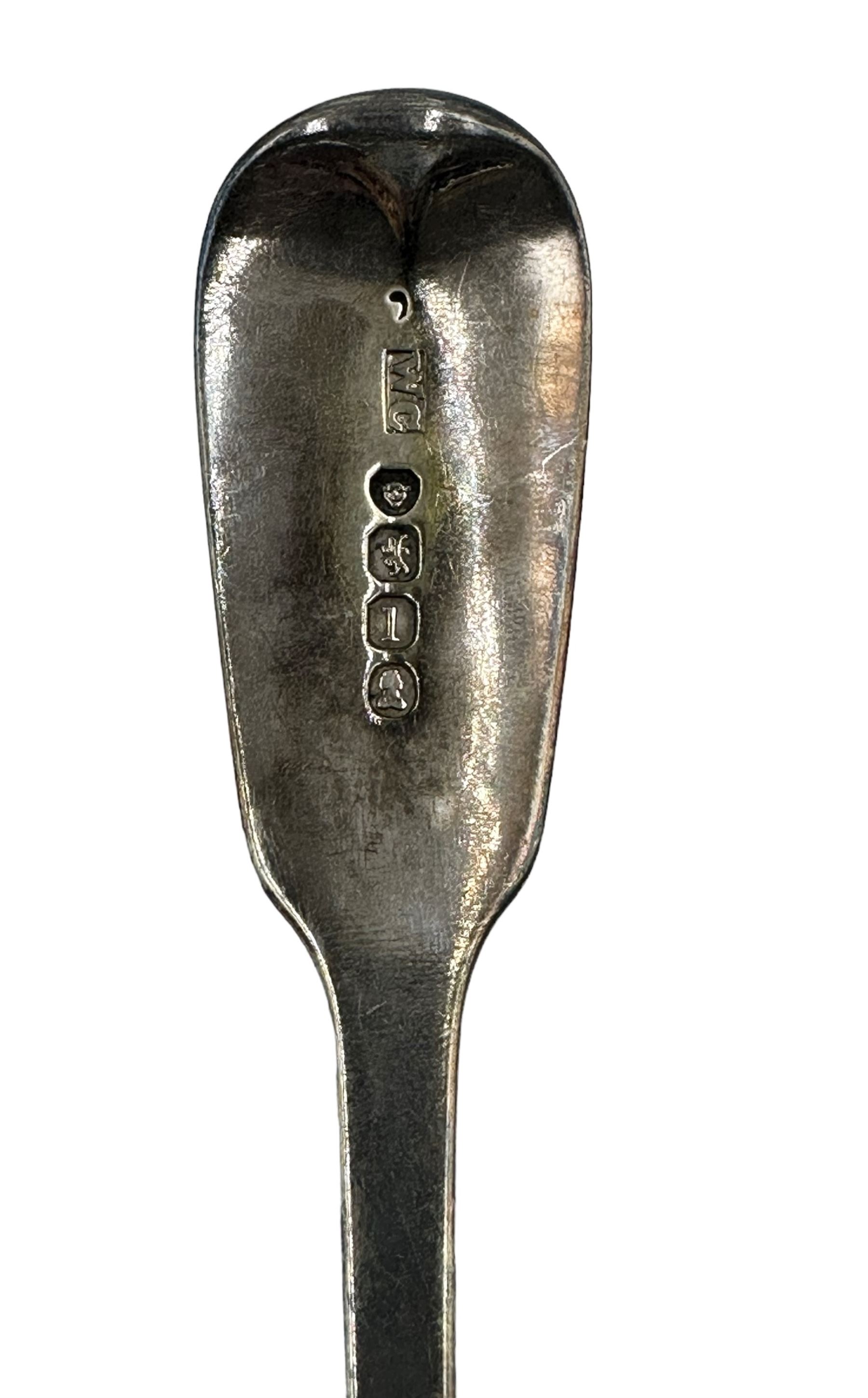 George IV silver fiddle pattern soup ladle engraved with initials London 1825 Maker William Chawner - Image 4 of 5