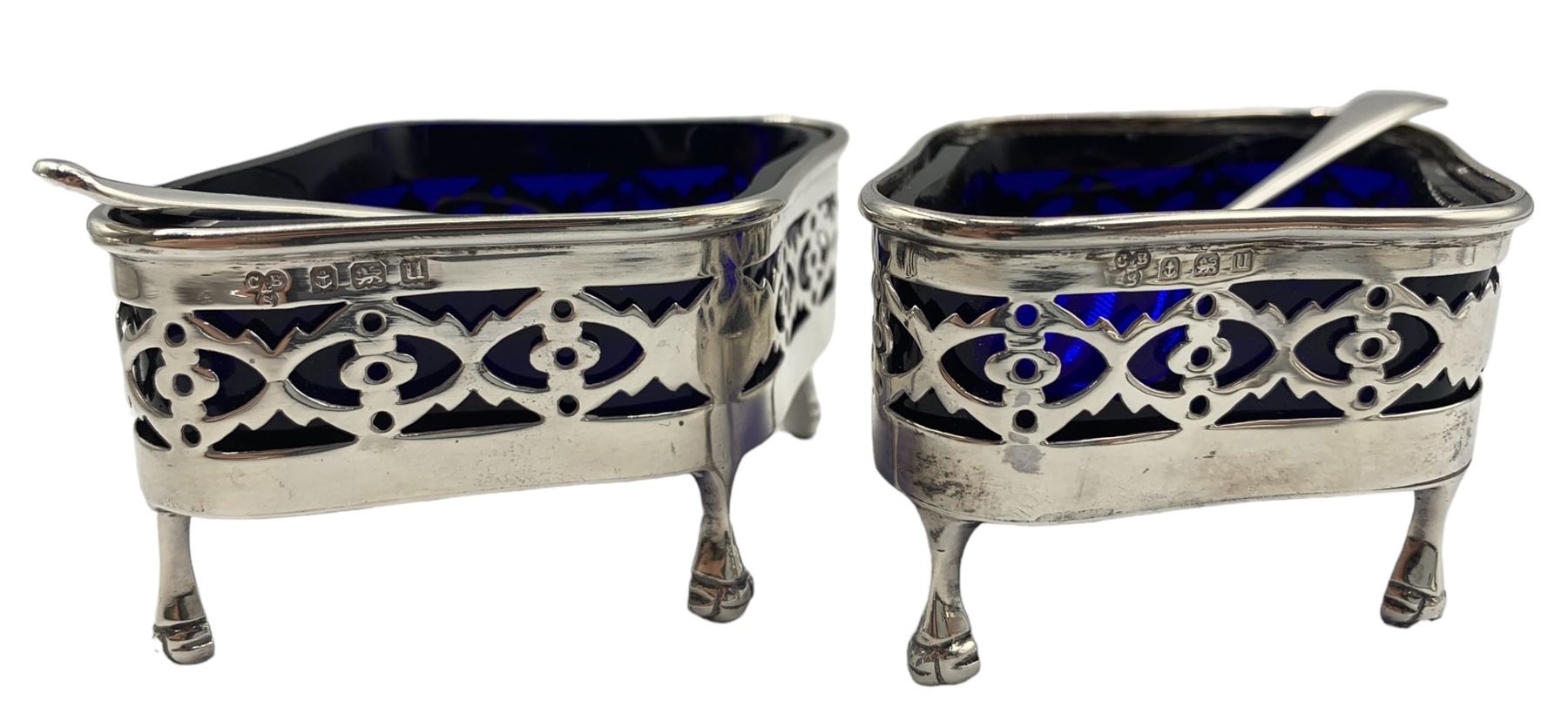 Pair of silver oval open salts with pierced sides - Image 7 of 8