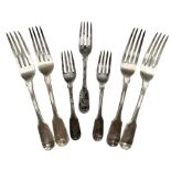 Three George IV silver fiddle pattern table forks engraved with a crest London 1824 Maker Richard Po