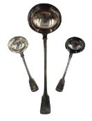 George IV silver fiddle pattern soup ladle engraved with initials London 1825 Maker William Chawner