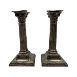 Pair of Edwardian silver Corinthian column candlesticks