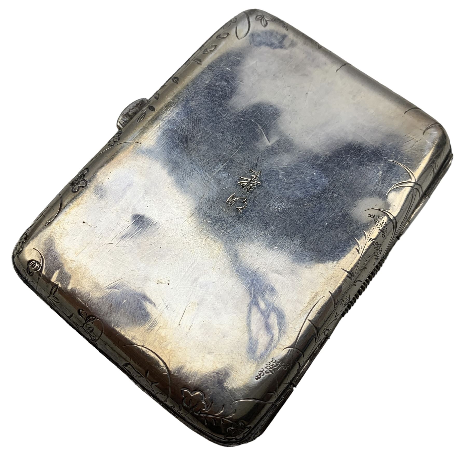 Japanese silver cigarette case decorated with a raised pattern of insects - Image 2 of 3
