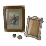 Leather upright photograph frame with silver corners