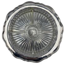Silver salver with raised border fitted with glass hors d'oeuvres dishes D36cm Sheffield 1936 Maker