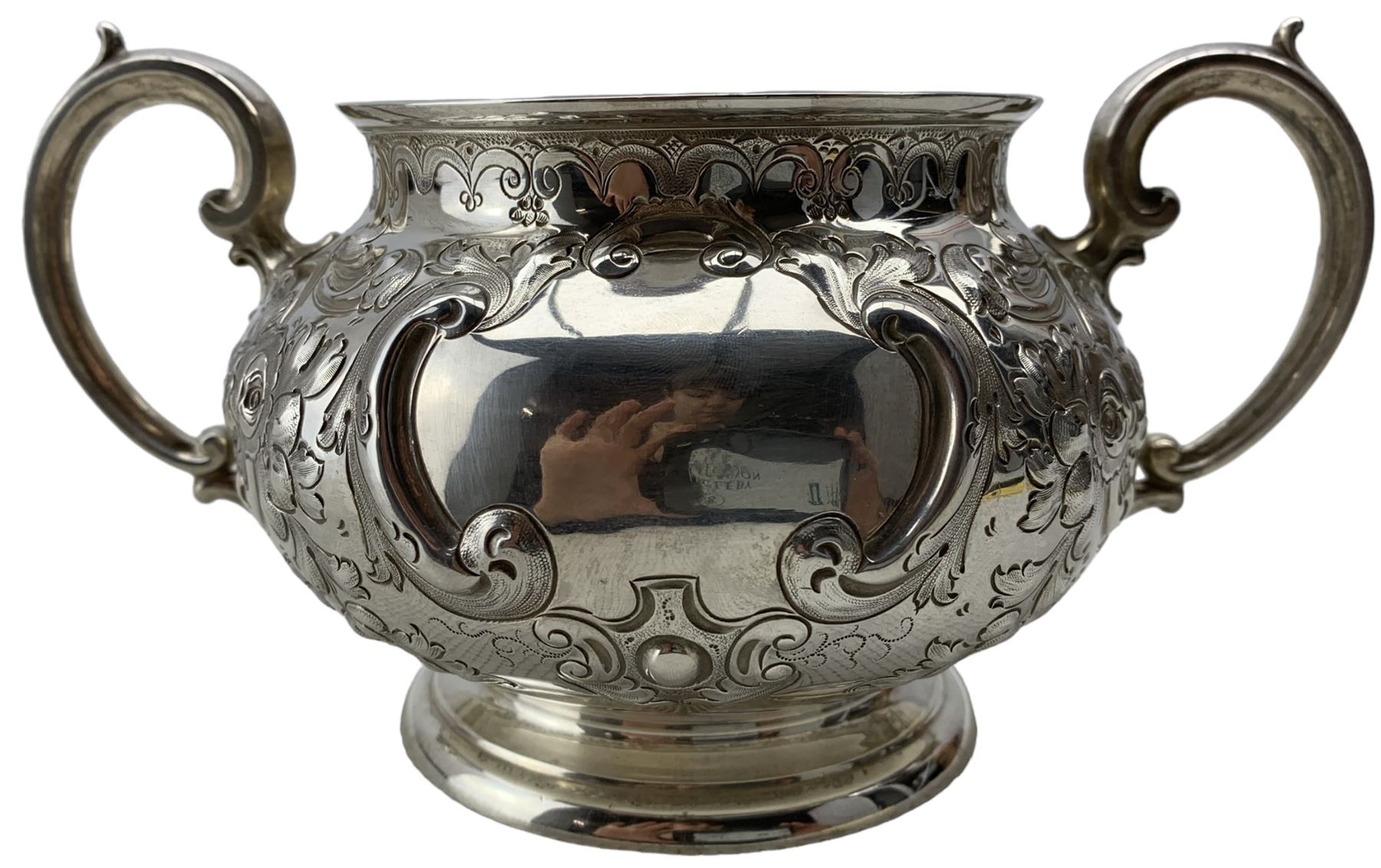 Victorian silver two handled sugar bowl with embossed decoration - Image 2 of 4