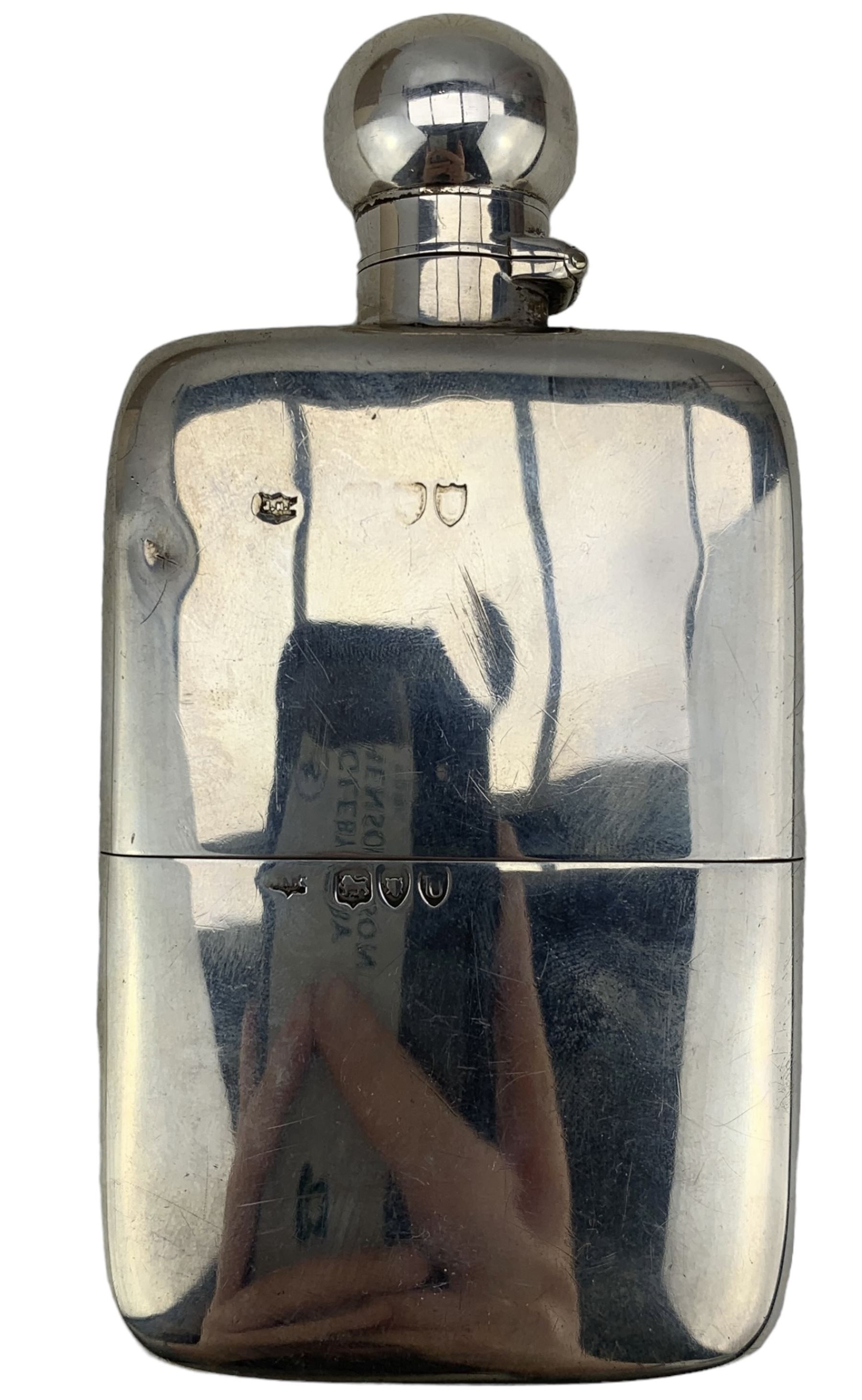Late Victorian silver hip flask with bayonet top and gilt lined cup engraved 'Ellis Greenwood - Image 3 of 5
