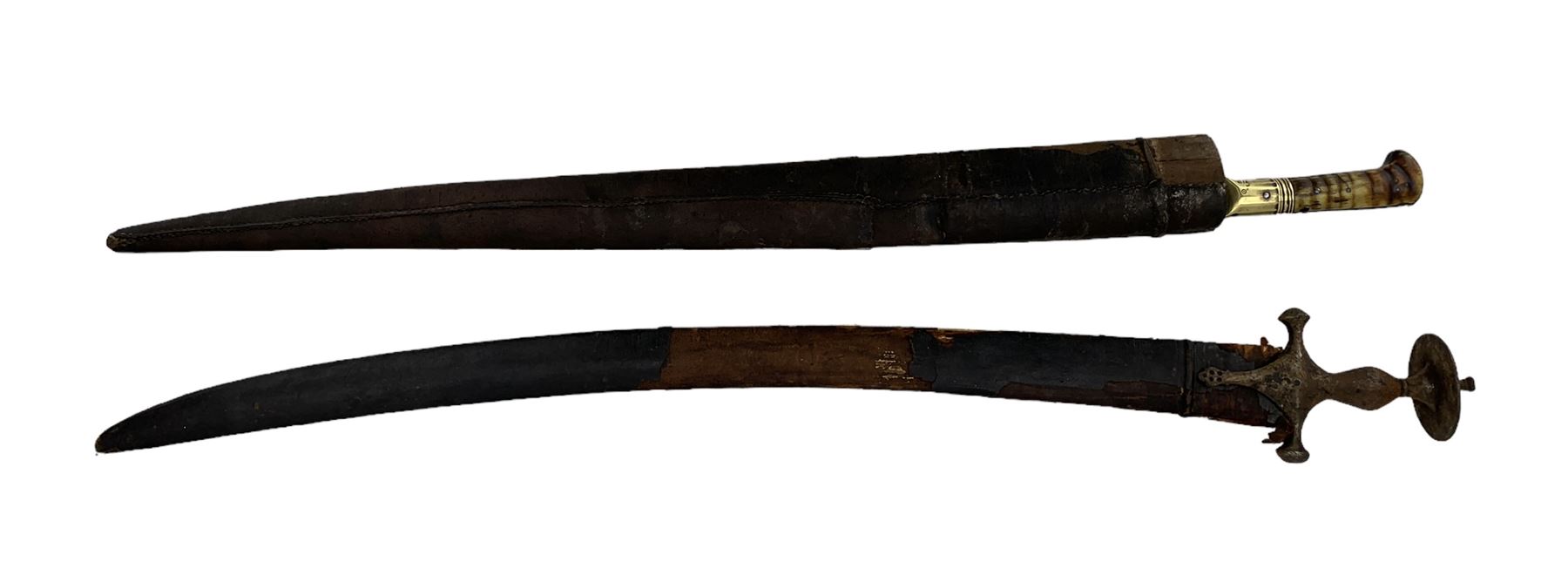 19th century Afghan Khyber knife with horn grip and scabbard L84cm overall and a 19th century Indian
