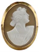 9ct gold set shell cameo brooch depicting a female profile