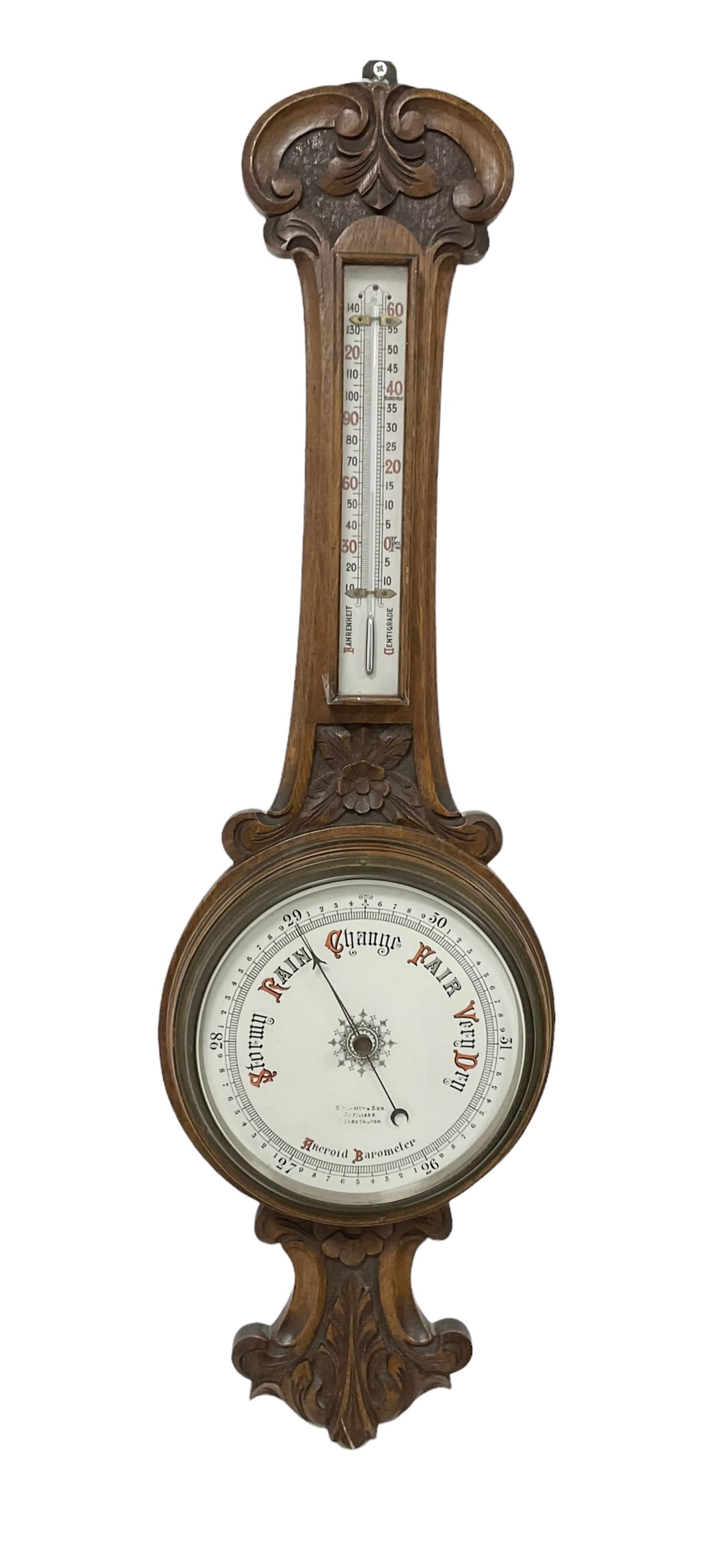 Mid-20th century mercury stick barometer and an early 20th century aneroid wheel barometer. Mahogany - Image 6 of 8